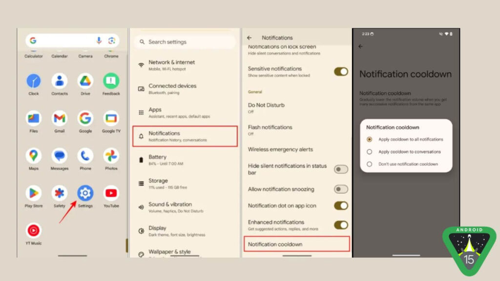Notification Cooldown in Android 15